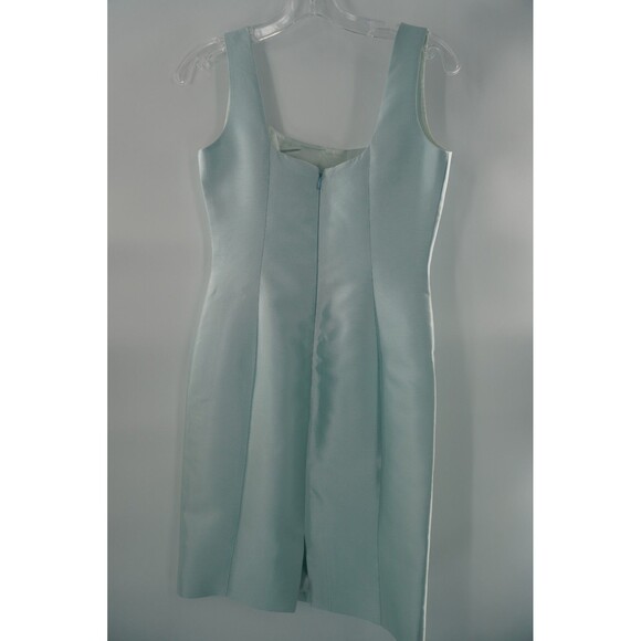 Melinda Eng Light Blue Silk Sheath Dress Sleeveless Square Neck Formal Dress - Picture 4 of 11